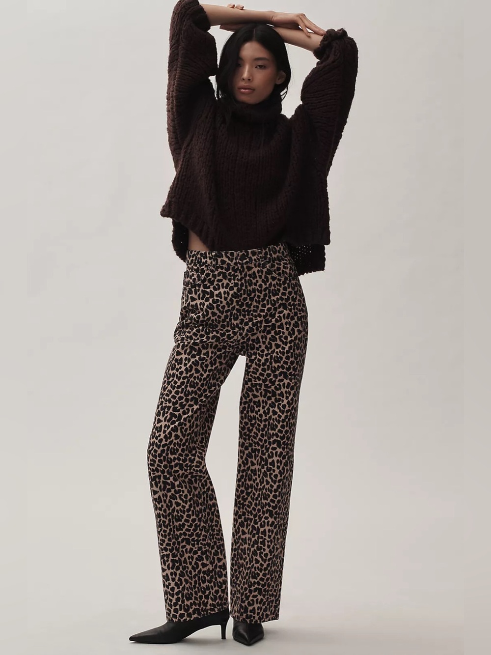 REFORMATION Cary Leopard High Rise Slouchy Straight Leg Jeans Cotton Size 28